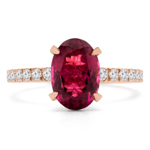 1 9/10 CTW Oval Red Tourmaline & Round Diamond Hidden Halo Cocktail Engagement Ring in 14K Rose Gold (MD190074)