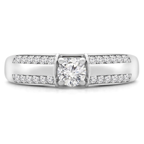 2/5 CTW Round Diamond Solitaire with Accents Engagement Ring in 14K White Gold (MD190116)