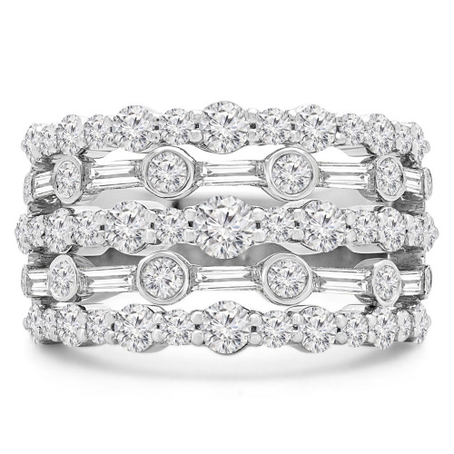 2 1/8 CTW Round Diamond Vintage Five-Row Cocktail Ring in 18K White Gold (MD190286)