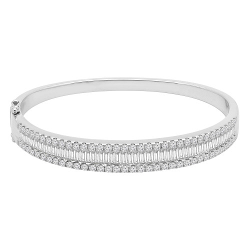 3 4/5 CTW Baguette Diamond Three-Row Bangle Bracelet in 18K White Gold (MD190295)