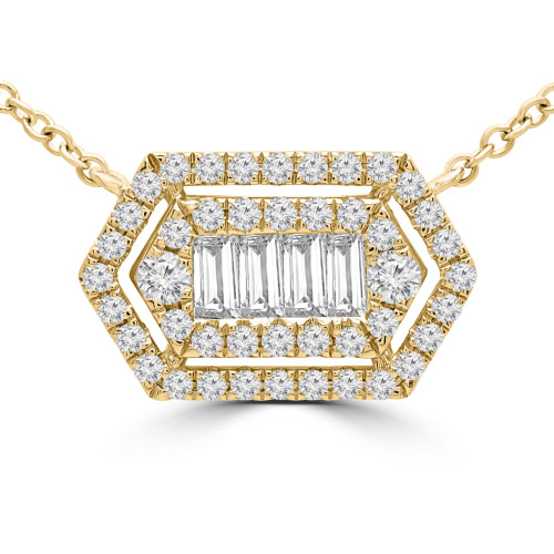 2/3 CTW Baguette Diamond Cluster Double Halo Necklace in 18K Yellow Gold (MD190298)