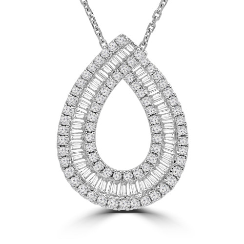 1 1/7 CTW Baguette Diamond Three-Row Fancy Pendant Necklace in 18K White Gold (MD190307)