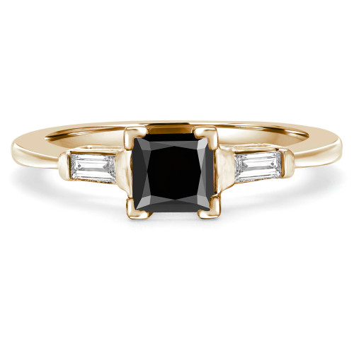1 1/2 CTW Princess Black Diamond Three-Stone Engagement Ring in 14K Yellow Gold (MD190392)