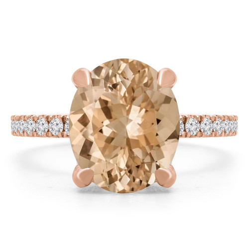 3 2/5 CTW Oval Pink Morganite & Round Diamond Hidden Halo Cocktail Engagement Ring in 14K Rose Gold (MD190408)