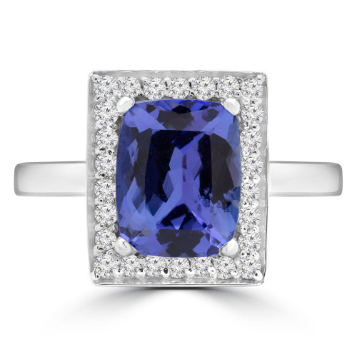 2 1/5 CTW Cushion Purple Tanzanite & Round Diamond Halo Cocktail Engagement Ring in 14K White Gold (MD190419)
