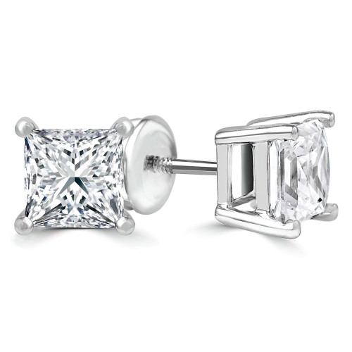 3/5 CTW Princess Diamond Stud Earrings in 14K White Gold (MD190497)