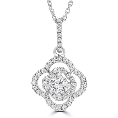 5/8 CTW Round Diamond Clover Halo Pendant Necklace in 18K White Gold (MD190525)