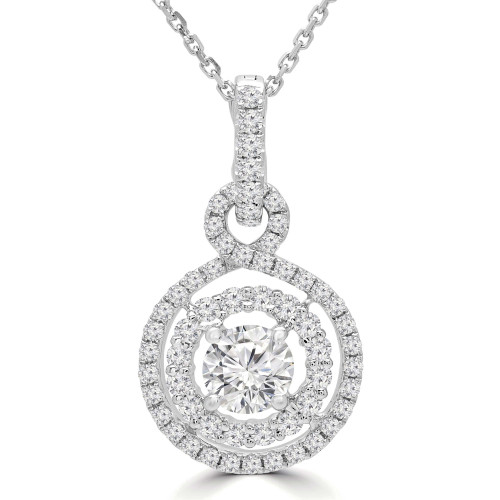 1 3/8 CTW Round Diamond Double Halo Infinity Pendant Necklace in 18K White Gold (MD190528)