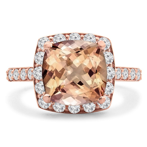3 1/4 CTW Cushion Pink Morganite & Round Diamond Cushion Halo Cocktail Engagement Ring in 14K Rose Gold (MD190569)