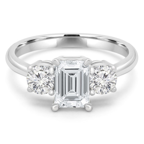1 9/10 CTW Emerald Diamond 4-Prong Three-Stone Engagement Ring in 14K White Gold (MD200010)
