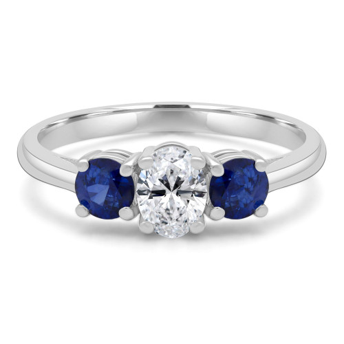 1 1/2 CTW Oval Diamond Three-Stone Engagement Ring in 14K White Gold (MD200028)