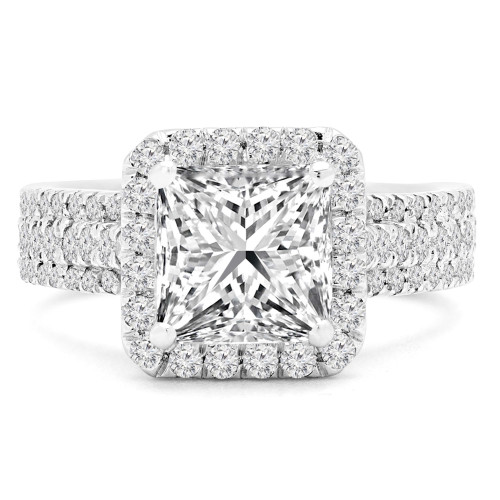 2 7/8 CTW Princess Diamond 3 Row Cathedral Princess Halo Engagement Ring in 14K White Gold with Accents (MD200083)