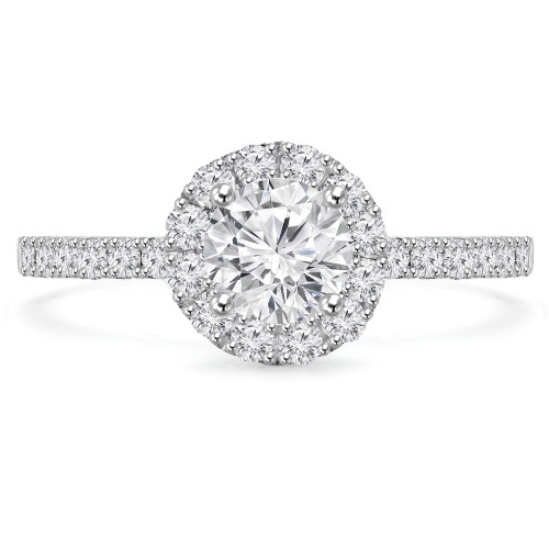 1 1/8 CTW Round Diamond Halo Engagement Ring in 14K White Gold with Accents (MD200100)