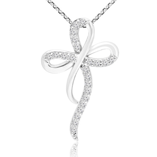 1/2 CTW Round Diamond Clover Cross Pendant Necklace in 14K White Gold (MD200248)