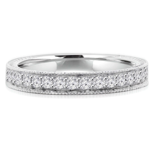 1/3 CTW Round Diamond Vintage Milgrained Semi-Eternity Anniversary Wedding Band Ring in 14K White Gold (MD200253)