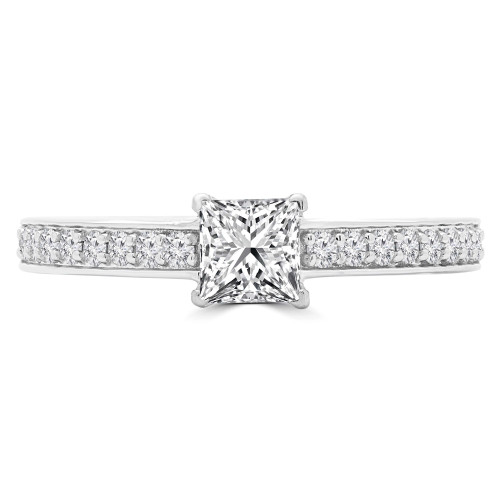 3/5 CTW Princess Diamond Solitaire with Accents Engagement Ring in 14K White Gold (MD200273)