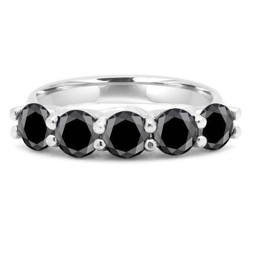 2 3/4 CTW Round Black Diamond Cocktail Five-Stone Engagement Ring in 14K White Gold (MD200279)