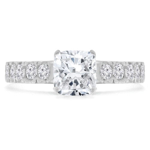1 3/8 CTW Cushion Diamond Solitaire with Accents Engagement Ring in 14K White Gold (MD200287)