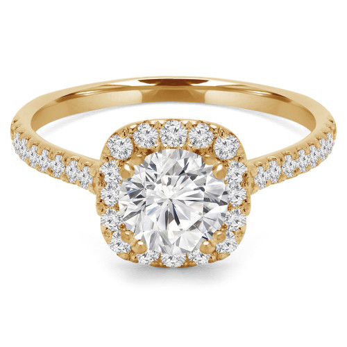9/10 CTW Round Diamond Cushion Double Prong Halo Engagement Ring in 14K Yellow Gold with Accents (MD200297)