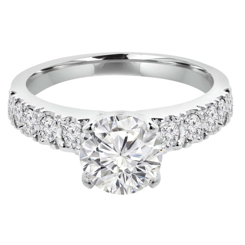 1 1/2 CTW Round Diamond Solitaire with Accents Engagement Ring in 14K White Gold (MD200302)