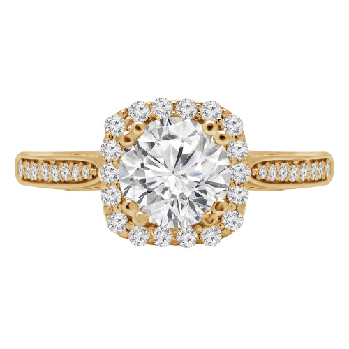 9/10 CTW Round Diamond Cushion Double Prong Halo Engagement Ring in 14K Yellow Gold with Accents (MD200369)
