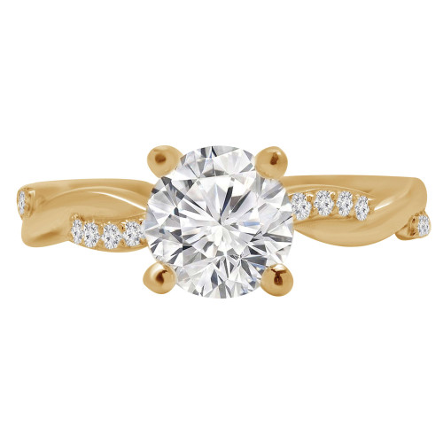 1 1/6 CTW Round Diamond Twisted Solitaire with Accents Engagement Ring in 14K Yellow Gold (MD200393)