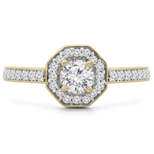 5/8 CTW Round Diamond Octagon Halo Engagement Ring in 14K Yellow Gold with Accents (MD200486)