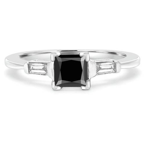 1 1/4 CTW Princess Black Diamond V-Prong Three-Stone Engagement Ring in 14K White Gold (MD200491)