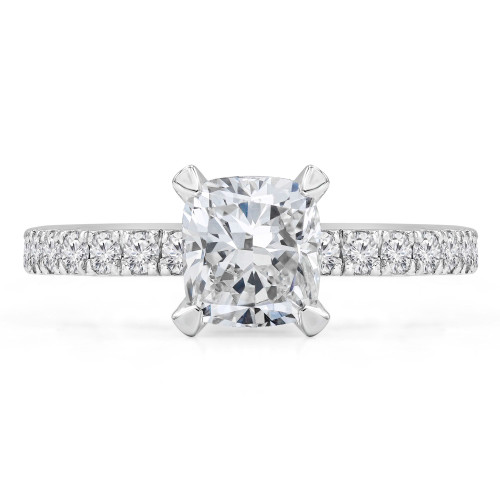 1 5/8 CTW Cushion Diamond Hidden Halo Solitaire with Accents Engagement Ring in 14K White Gold (MD200527)