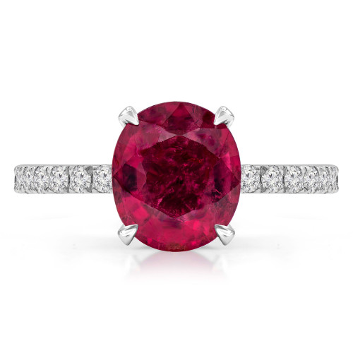 2 9/10 CTW Oval Pink Tourmaline & Round Diamond Hidden Halo Cocktail Engagement Ring in 14K White Gold (MD200531)
