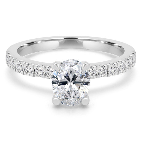 1 1/3 CTW Oval Diamond Hidden Halo Solitaire with Accents Engagement Ring in 14K White Gold (MD200590)