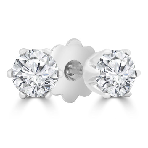 2 1/10 CTW Round Diamond Solitaire 6-Prong Stud Earrings in 14K White Gold (MD200604)