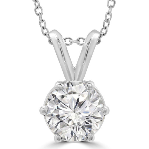 1/10 CT Round Diamond 6-Prong Solitaire Pendant Necklace in 14K White Gold (MD200605)