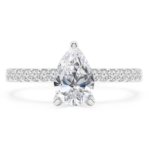 1 3/5 CTW Pear Diamond 3/4 Way Solitaire with Accents Engagement Ring in 14K White Gold (MD210010)