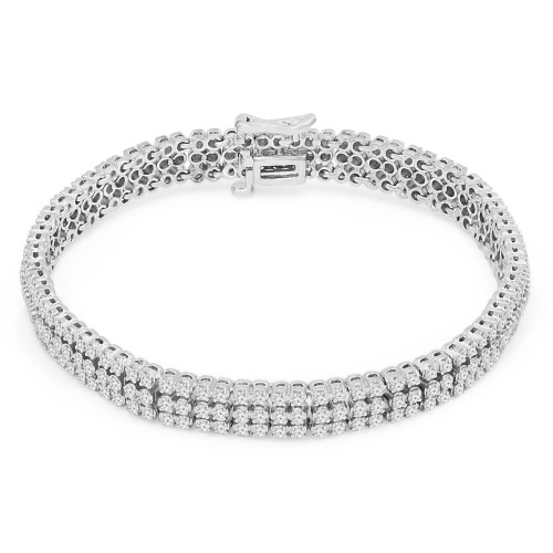 2 9/10 CTW Round Diamond Three-row Tennis Bracelet in 14K White Gold (MD210029)
