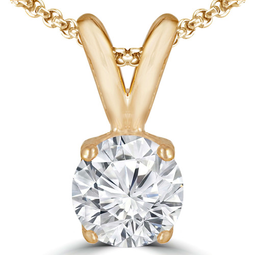 1/3 CT Round Diamond Solitaire Pendant Necklace in 14K Yellow Gold (MD210044)