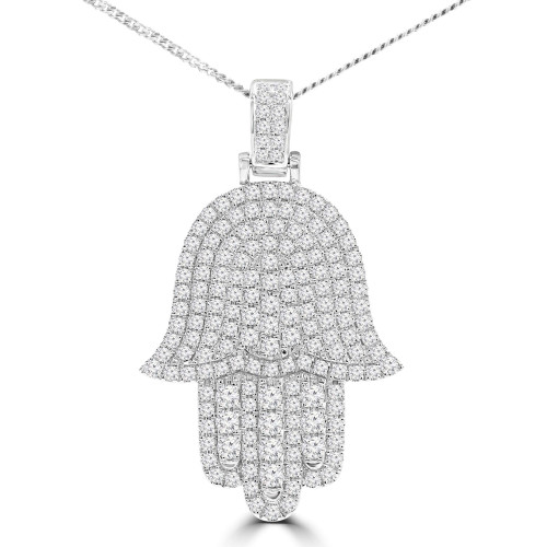 1 1/5 CTW Round Diamond Hamsa Fancy Pendant Necklace in 18K White Gold (MD210051)