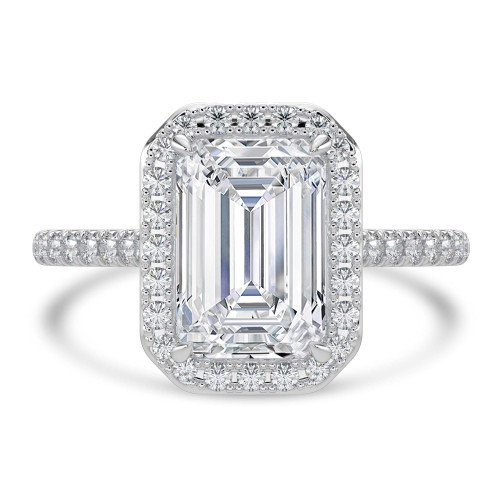 1 1/2 CTW Emerald Diamond Radiant Halo Engagement Ring in 14K White Gold (MD210098)