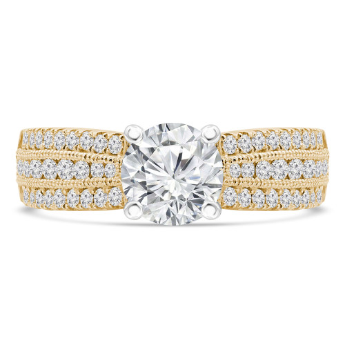 1 2/5 CTW Round Diamond Three-row Solitaire with Accents Engagement Ring in 14K Yellow Gold (MD210146)