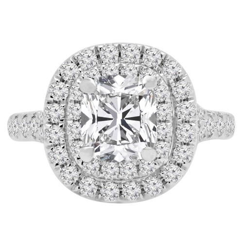 1 7/8 CTW Cushion Diamond Double Cushion Halo Engagement Ring in 14K White Gold with Accents (MD210169)