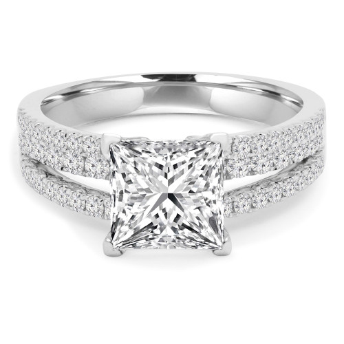 1 3/5 CTW Princess Diamond Split-shank Three-Row Solitaire with Accents Engagement Ring in 14K White Gold (MD210196)
