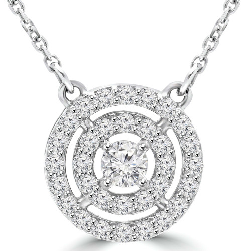 3/5 CTW Round Diamond Double Halo Necklace in 14K White Gold (MD210215)