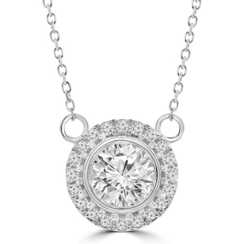 7/8 CTW Round Diamond Bezel set Halo Necklace in 14K White Gold (MD210228)