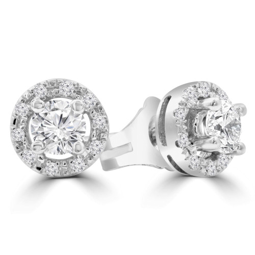 3/8 CTW Round Diamond Halo Stud Earrings in 14K White Gold (MD210257)