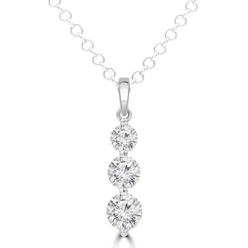 1 1/2 CTW Round Diamond Three-Stone Pendant Necklace in 14K White Gold (MD210269)