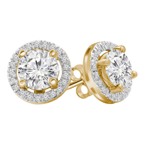 2 1/8 CTW Round Diamond Halo Stud Earrings in 14K Yellow Gold (MD210279)