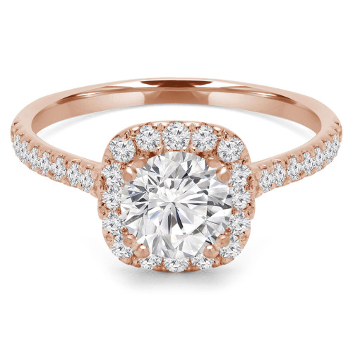 4/5 CTW Round Diamond Cathedral Cushion Halo Engagement Ring in 14K Rose Gold with Accents (MD210283)