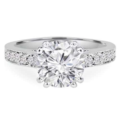 4/5 CTW Round Diamond Vintage Solitaire with Accents Engagement Ring in 14K White Gold (MD210296)