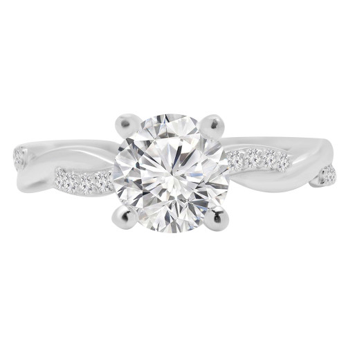 1 1/6 CTW Round Diamond Braided-Shank Solitaire with Accents Engagement Ring in 14K White Gold (MD210328)