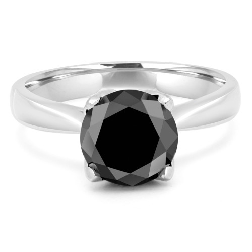 2 1/8 CT Round Black Diamond Solitaire Engagement Ring in 14K White Gold (MD210336)